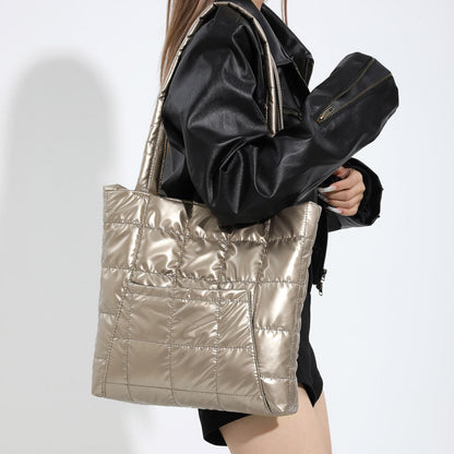 Plaid cloud tote: large, chic commuter bag. A&S Collection