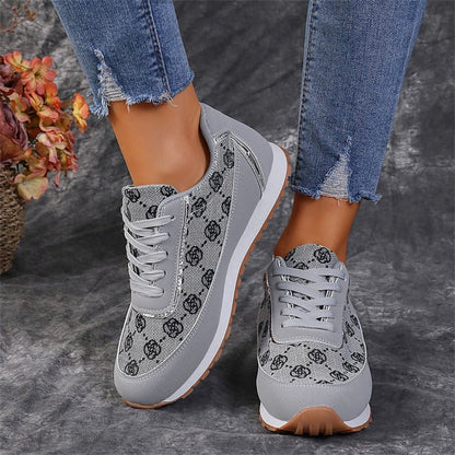 Flower Print Lace-up Sneakers Casual Fashion Lightweight Breathable Walking Running Sports Shoes Women Flats A&S Collection