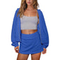 A two-piece set of a solid color long-sleeved hooded sweatshirt with a ribbed hem and a zipper Hypersku