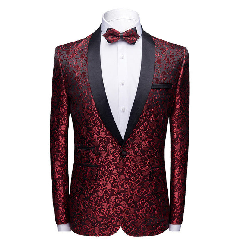 Men's fashion floral small suit jacket with shawl collar, slim-fit party wear, groom suit, singer coat, performance wear. A&S Collection