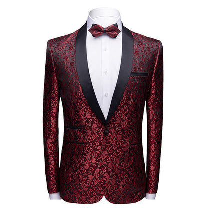 Men's fashion floral small suit jacket with shawl collar, slim-fit party wear, groom suit, singer coat, performance wear. A&S Collection