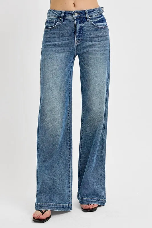 RISEN Full Size Tummy Control High Rise Wide Adjustable Waist Band Jeans Plus Size.