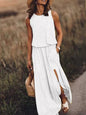 Full Size Round Neck Sleeveless Slit Maxi Dress Plus Size.