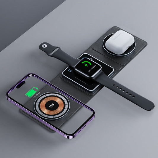 3 IN 1 Magnetic Folding Wireless Charger Station For IPhone Transparent Fast Charging For IWatch And Airpods.