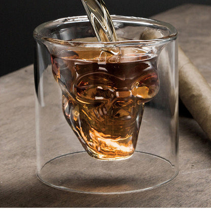 Stylish double-walled skull head glass beer cups, heat-resistant, perfect for unique Korean-inspired aesthetics A&S Collection
