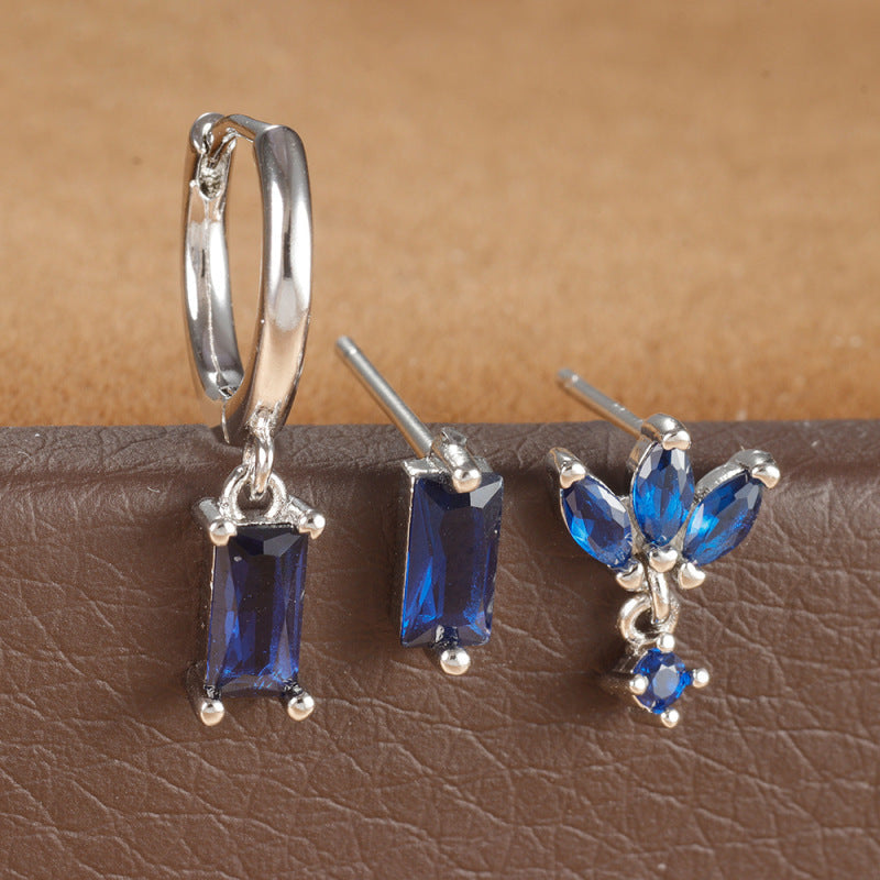 New 18K square le earrings Fashion zircon earrings jewelry three sets of earrings A&S Collection