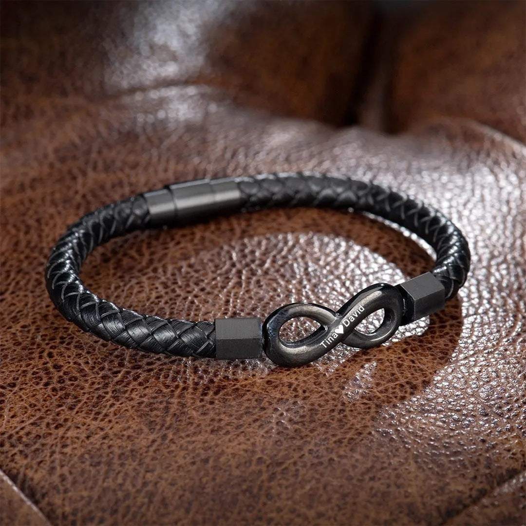 To My Man Custom Names Love You Forever And Always Infinity Leather Bracelet For Husband Dad Son A&S Collection