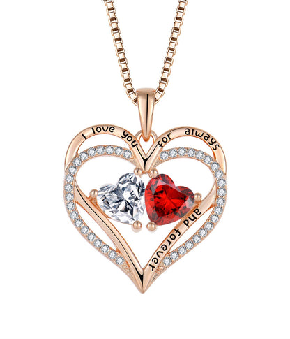 S925 Silver Double Love Necklace With Rhinestones Fashion Personality Heart-shaped Necklace Valentine's Day Gift A&S Collection