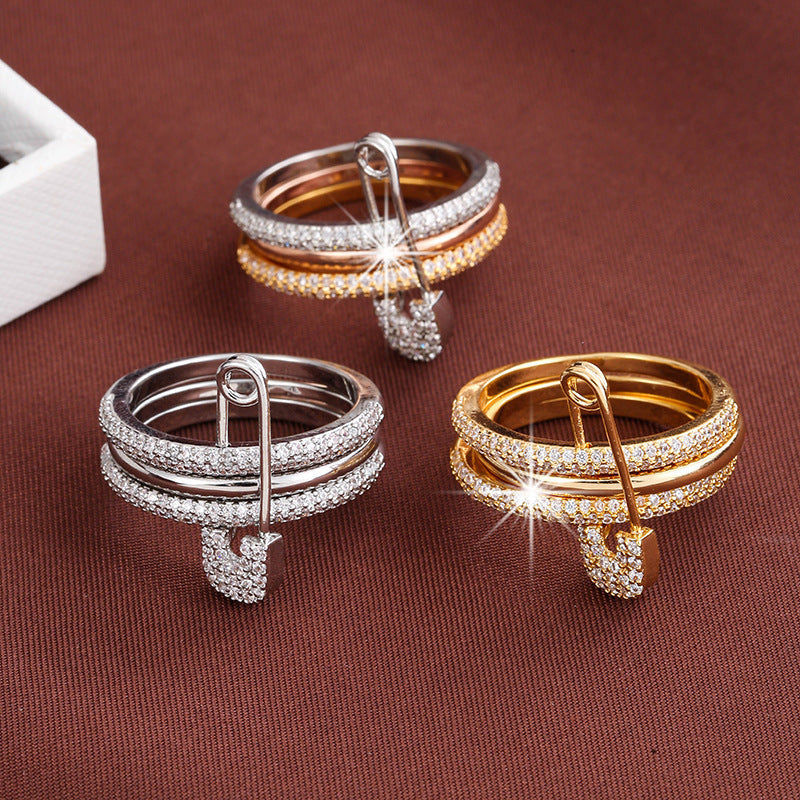 Stylish tri-color ring: versatile split design, featuring micro-set zircon for a unique, fashionable look A&S Collection