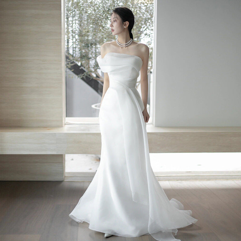 French Off-shoulder Light Wedding Dress Bride A&S Collection