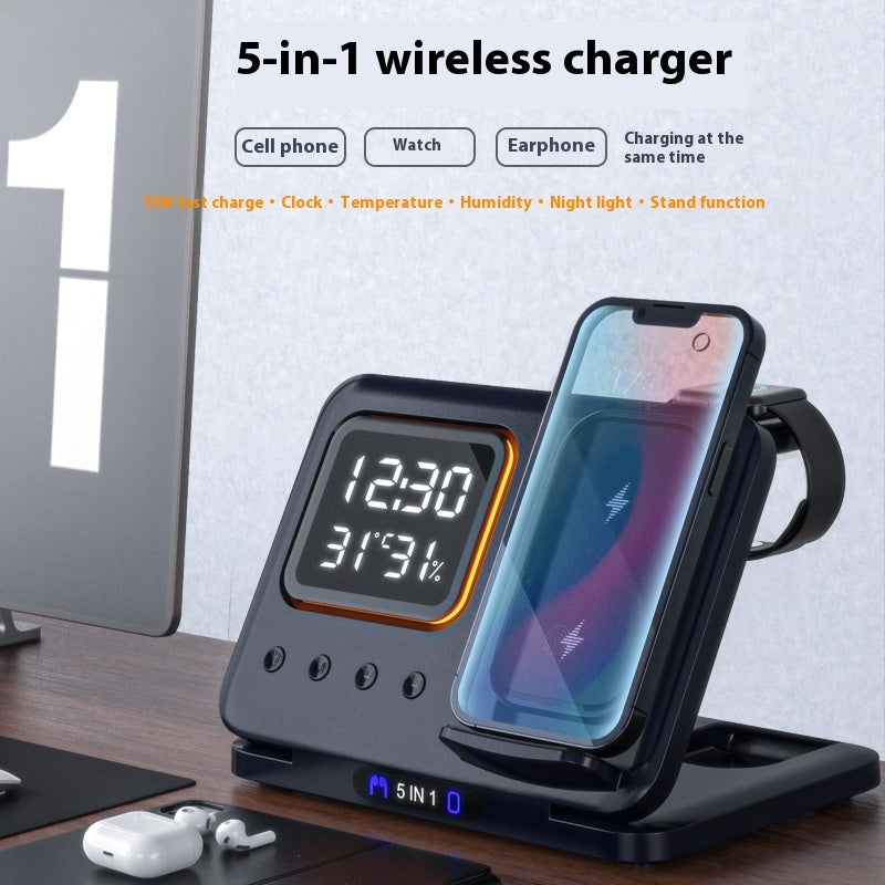 15W Wireless Chargers Stand 5 In1 LED Digital Alarm Clock Fast Charging Dock Station A&S Collection