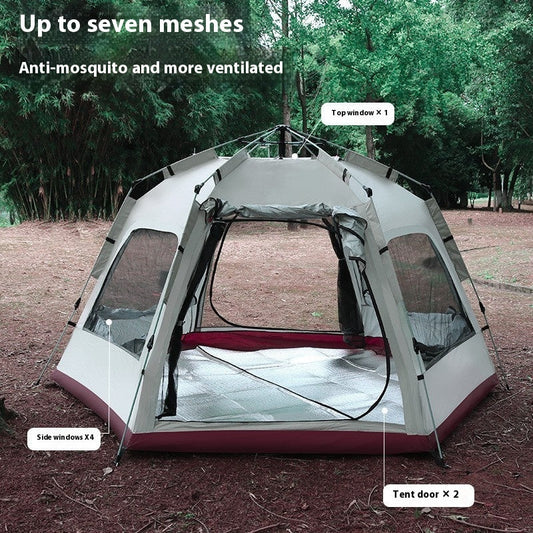 Outdoor Camping Camping Beige Khaki Large Hexagonal Tent Windproof Waterproof Anti Mosquito A&S Collection