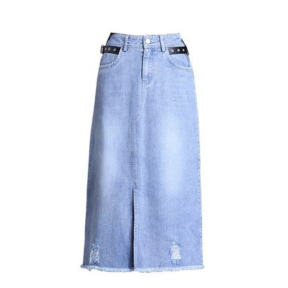 Trendy Korean front slit denim skirt, summer slimming and chic A&S Collection
