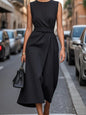 Round Neck Sleeveless Midi Sheath Dress.