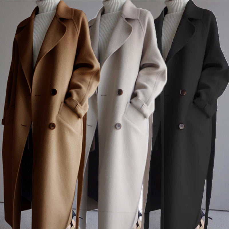 Stylish long woolen coat, Harajuku style, double-sided, perfect for autumn and winter. A&S Collection