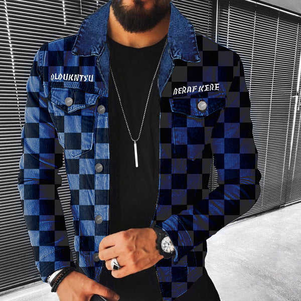 This stylish men's jacket features a checkerboard pattern with multiple pockets, offering a trendy and functional design perfect for autumn and winter A&S Collection
