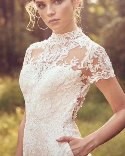 Bride Pants Suit Wedding Bridal Gowns Short Sleeve Jumpsuit A&S Collection