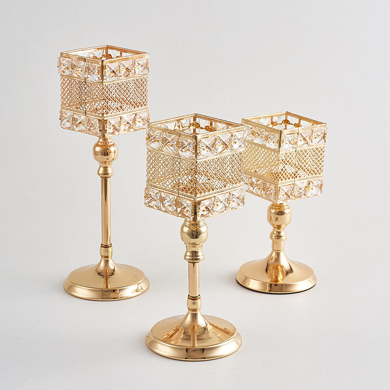 Light luxury style electroplating retro creative candlestick wedding props ornaments iron square candle cup decoration A&S Collection