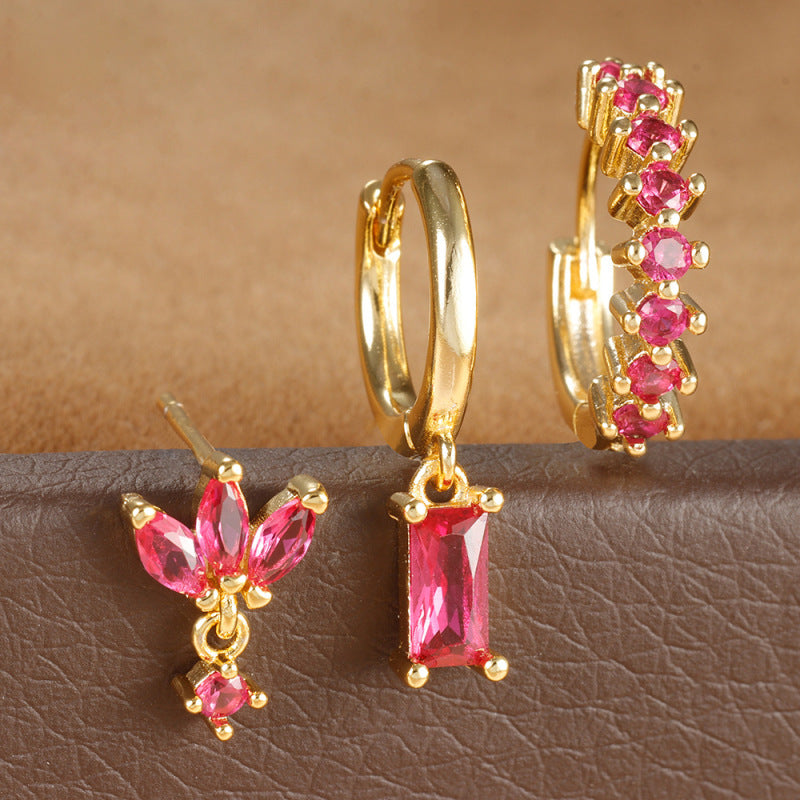 New 18K square le earrings Fashion zircon earrings jewelry three sets of earrings A&S Collection