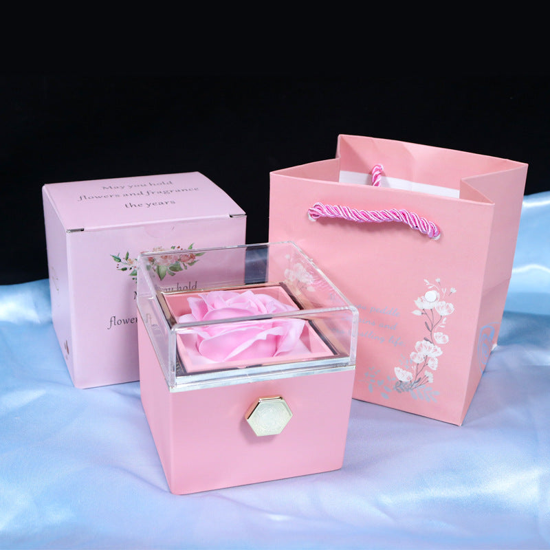 Rotating Soap Flower Rose Gift Box Creative Rotating Rose Jewelry Packaging Box Valentine's Day Gift For Women A&S Collection