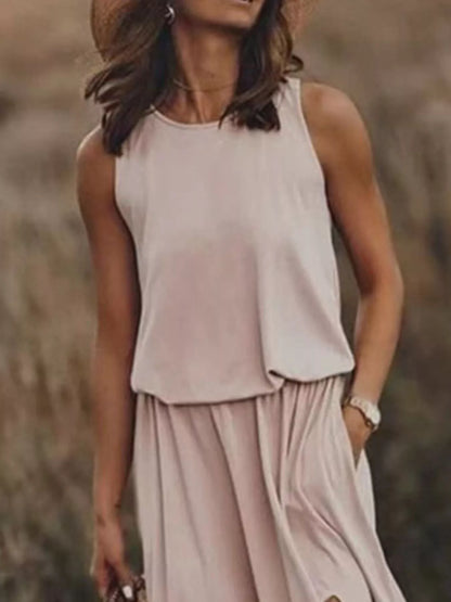 Full Size Round Neck Sleeveless Slit Maxi Dress Plus Size.