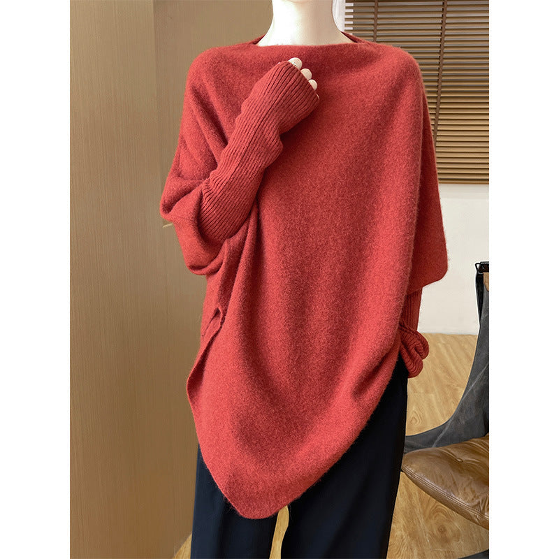 Elegant Merino wool shawl pullover, triangle design, perfect for stylish layering A&S Collection
