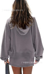 A two-piece set of a solid color long-sleeved hooded sweatshirt with a ribbed hem and a zipper Hypersku