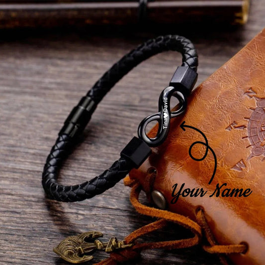 To My Man Custom Names Love You Forever And Always Infinity Leather Bracelet For Husband Dad Son A&S Collection