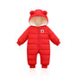 Cozy baby winter onesie with bear ears, padded for warmth with front zipper and bear patch design. A&S Collection