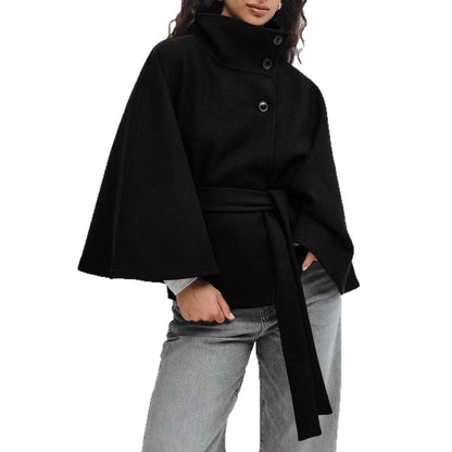 Winter High Neck Batwing Sleeve Coat With Belt Fashion Loose Elegant Button Top Trench Coat For Women Clothing A&S Collection