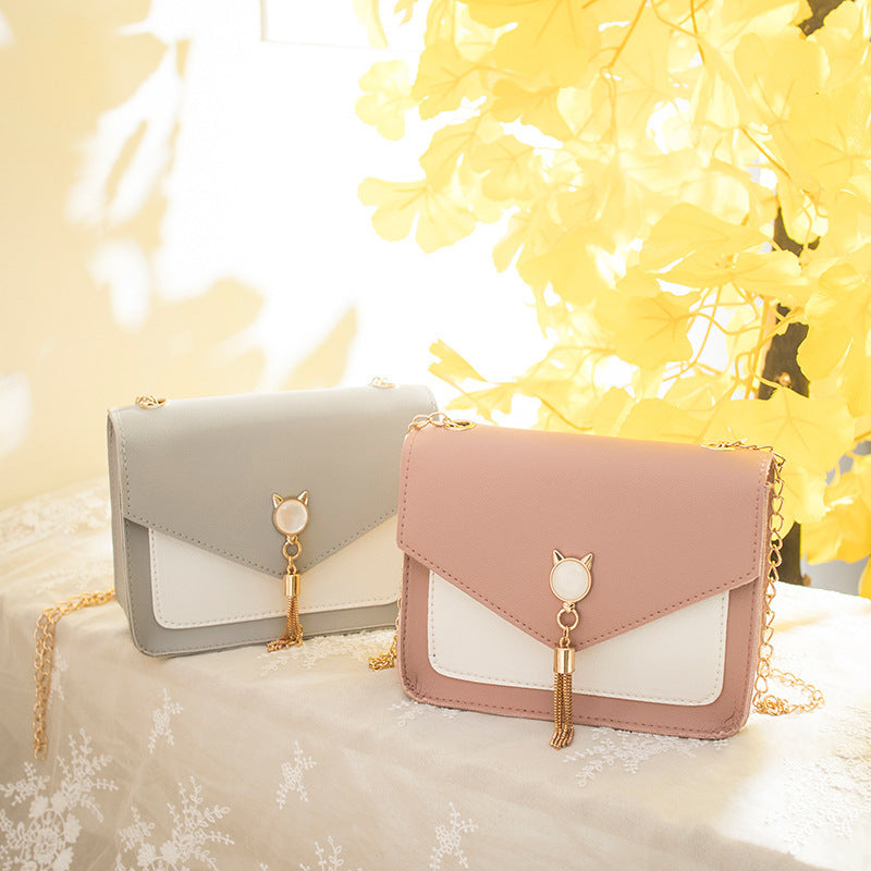 Small Messenger Bag New Sweet And Cute Cat Tassel Decoration Chain One Shoulder Small Square Bag Casual Messenger Bag A&S Collection