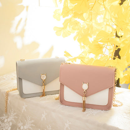 Small Messenger Bag New Sweet And Cute Cat Tassel Decoration Chain One Shoulder Small Square Bag Casual Messenger Bag A&S Collection