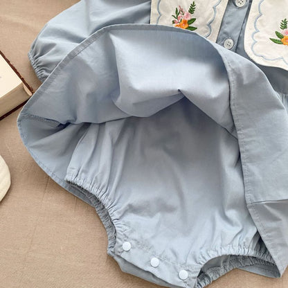 Charming baby outfit with a floral embroidered collar and blue beret A&S Collection