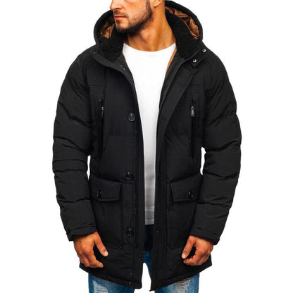 This sleek black hoodie features a straight hem and lapel zipper, ideal for casual winter wear with a modern, youthful touch A&S Collection