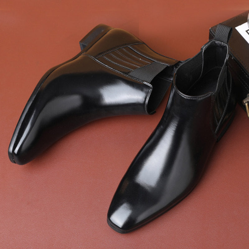 Pointed Toe Chelsea-style Boots For Men Fashion British Style Square Heel Business Formal Leather Shoes A&S Collection