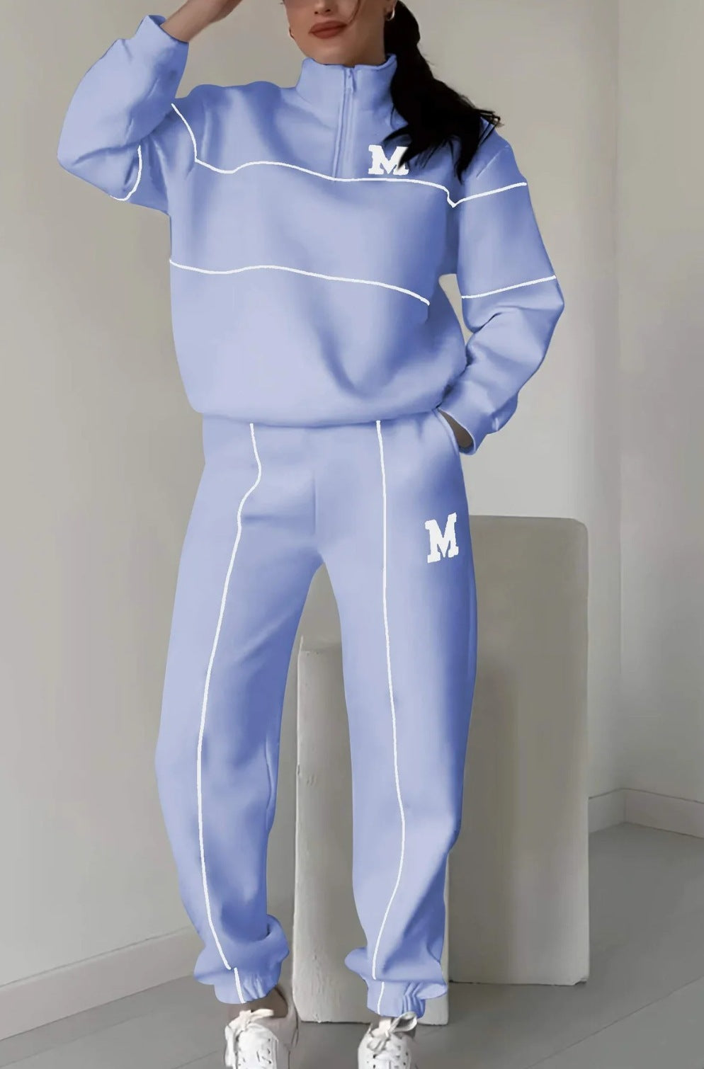 Womens 2 Piece Outfits Lounge Hoodless Pullover Sweatshirt Sweatsuit Sets Sweatshirt Baggy Fashion Sweatpants With Pockets A&S Collection