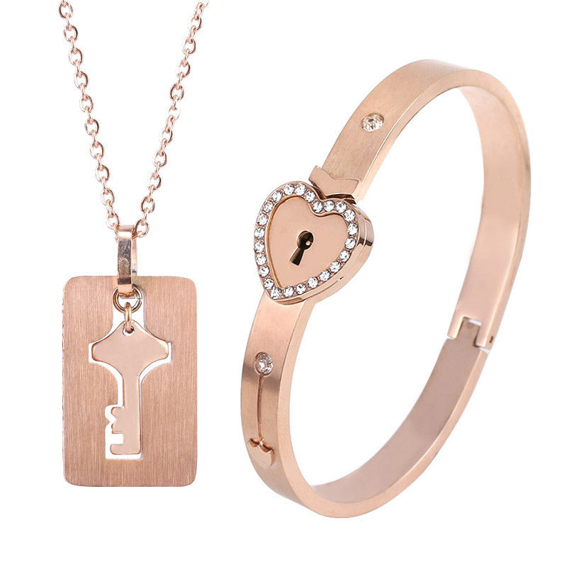 Special Day titanium steel love lock set: matching projection lock bracelet and key necklace for lovers A&S Collection