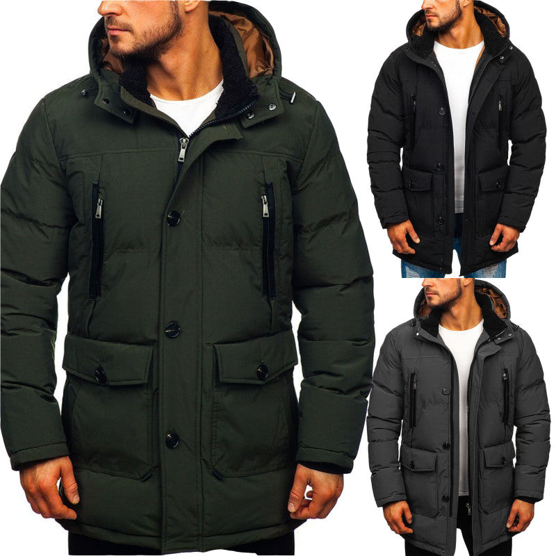 This sleek black hoodie features a straight hem and lapel zipper, ideal for casual winter wear with a modern, youthful touch A&S Collection