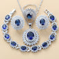Garnet Cubic Zirconia Earrings Pendant Necklace Bracelet Ring Gift 4 PCs Set A&S Collection