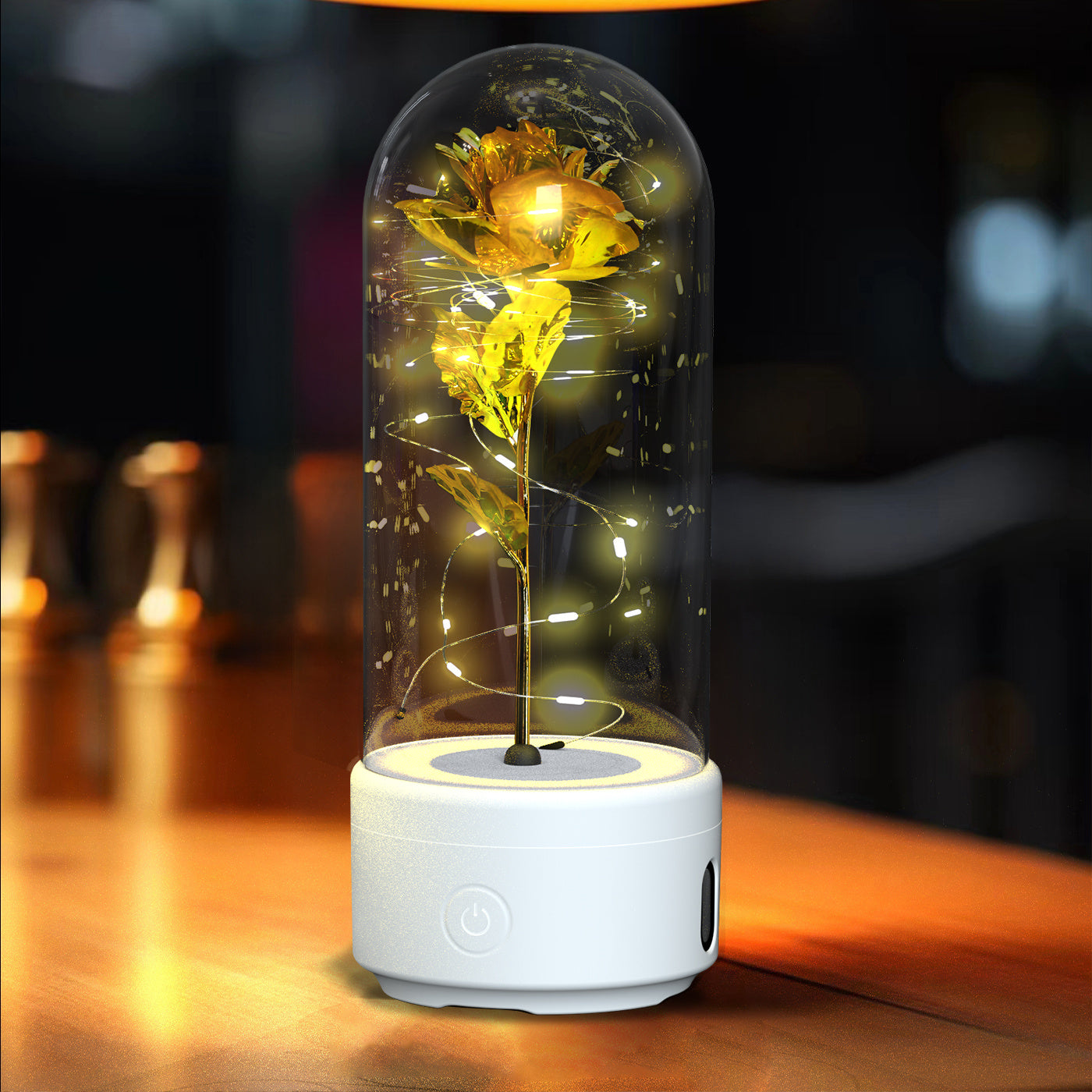 Creative 2 In 1 Rose Flowers LED Light And Bluetooth-compatible Speaker Valentine's Day Gift Rose Luminous Night Light Ornament In Glass Cover A&S Collection