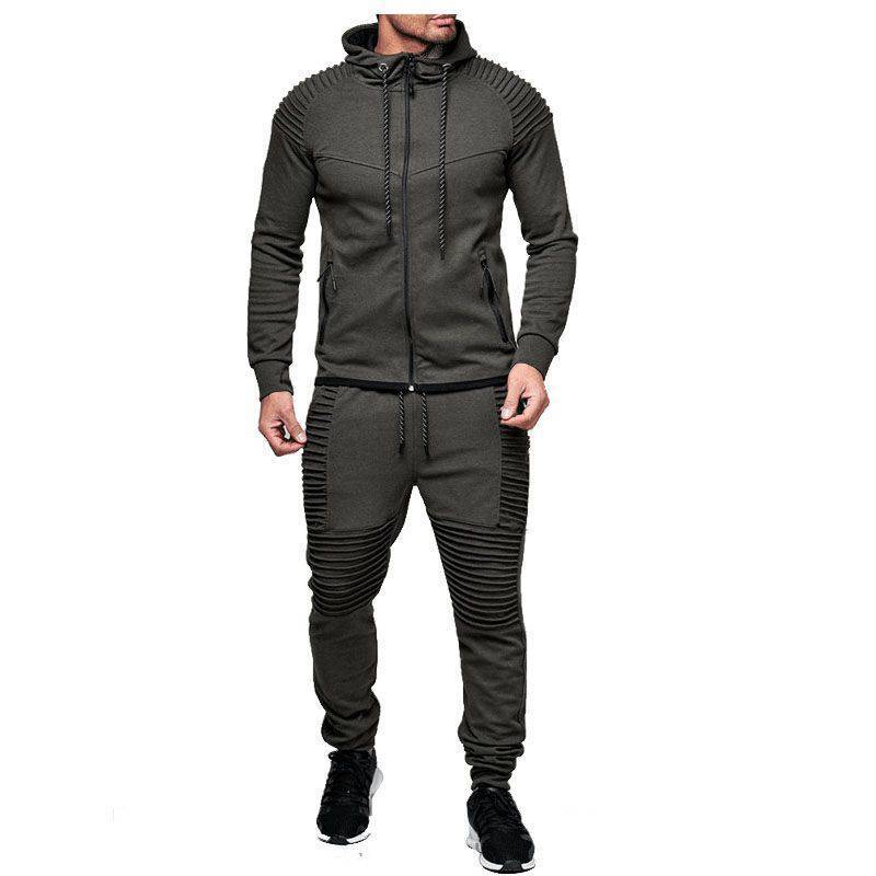 Suit Foreign trade cross-border men's leisure sports long sleeve suit pure color cardigan hoodie pants two pieces A&S Collection
