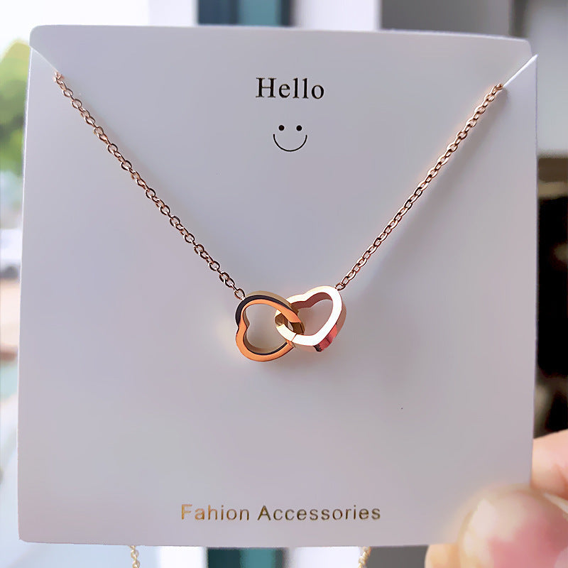 Titanium steel heart-shaped double le necklace A&S Collection