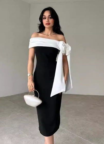 Elegant Contrasting Bow Bodycon Dress CJ