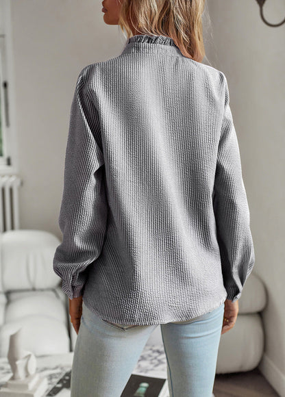 Striped Long Sleeve Shirt Fashion Ruffle Design Button Up Tops Casual Office Blouse Elegant Commuting Women's Clothing A&S Collection