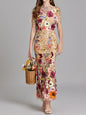 Floral Embroidered Mesh Overlay Maxi Dress.