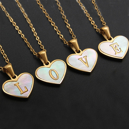 26 Letter Heart-shaped Necklace White Shell Love Clavicle Chain Fashion Personalized Necklace For Women Jewelry Valentine's Day A&S Collection