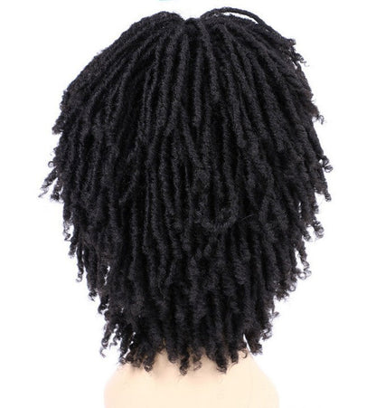 Adjustable black curly hair wig with a breathable cap and straps. A&S Collection