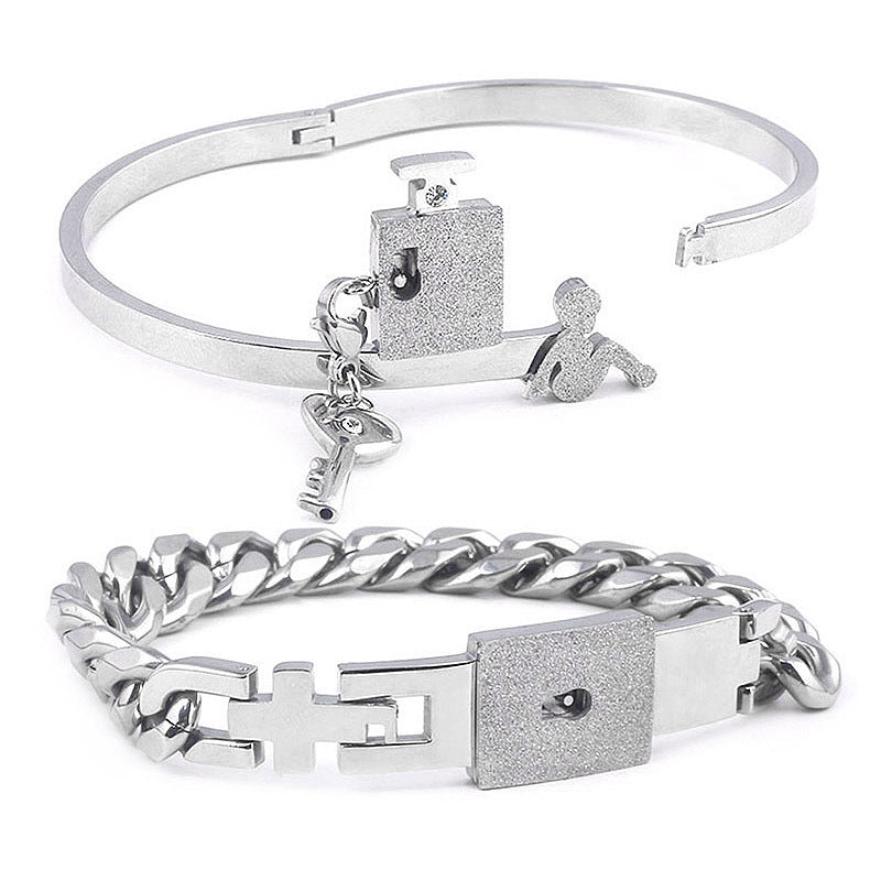Special Day titanium steel love lock set: matching projection lock bracelet and key necklace for lovers A&S Collection