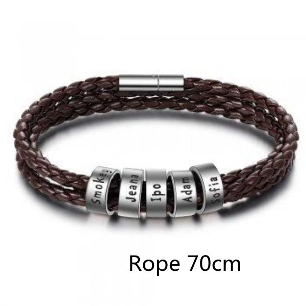 Personalized Mens Braided Genuine Leather Bracelet Stainless Steel Custom Beads Name Charm Bracelet For Men With Family Names A&S Collection
