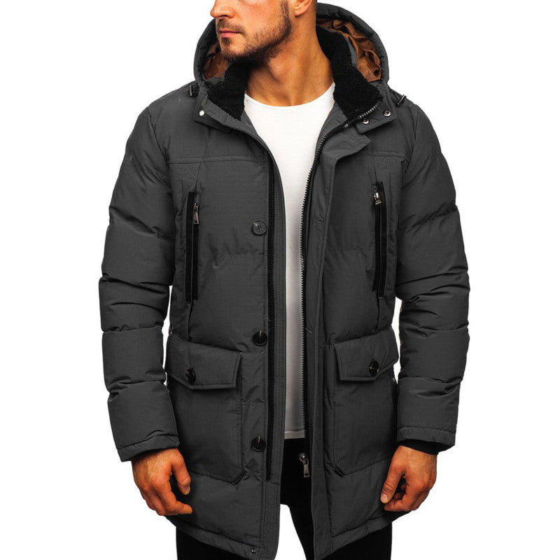 This sleek black hoodie features a straight hem and lapel zipper, ideal for casual winter wear with a modern, youthful touch A&S Collection